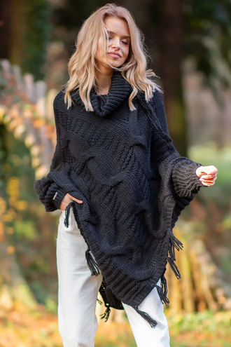 Poncho z frędzlami fb601