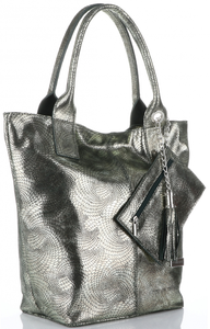 Vittoria Gotti Eleganckie Torebki Damskie Skórzany ShopperBag z Etui w rozmiarze XL Zielone ze złotem (kolory)