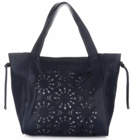 Ażurowe Torebki Skórzane ShopperBag firmy GENUINE LEATHER Granatowe