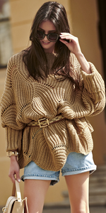 Sweter NUMINOU NU_S51 - Orzechowy