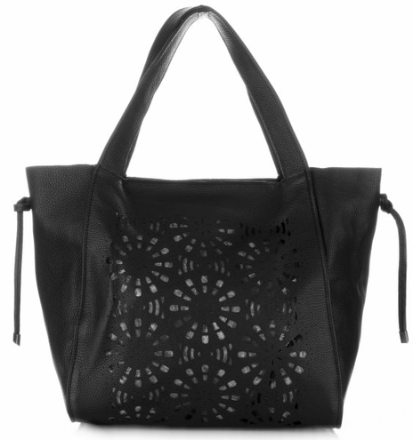 Ażurowe Torebki Skórzane ShopperBag firmy GENUINE LEATHER Czarne