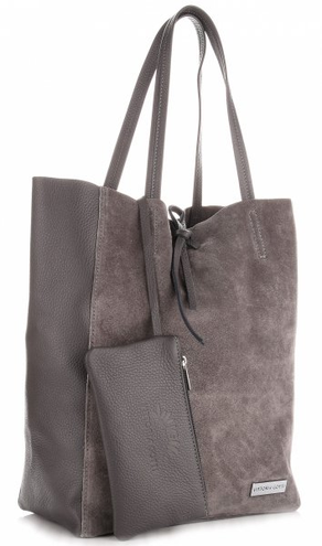 VITTORIA GOTTI Torebka Damska Skórzany ShopperBag Made in Italy Szara