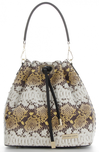 Vittoria Gotti Firmowe Torebki Skórzane Ekskluzywny Shopper Made in Italy w modny wzór węża Rudy (kolory)