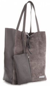 VITTORIA GOTTI Torebka Damska Skórzany ShopperBag Made in Italy Szara