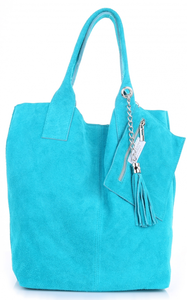 Torebka skórzana  Shopper bag zamsz naturalny Turkusowa (kolory)