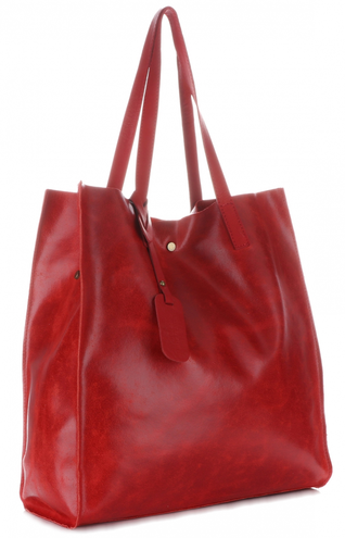 Torba Skórzana Shopper Bag z Kosmetyczką Czerwona (kolory)