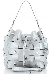 Vittoria Gotti Ekskluzywne Torebki Skórzane Modny Shopper Made in Italy z Nitami Srebrny (kolory)