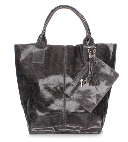 Elegancki Shopperbag Genuine Leather Lakierowana Skóra Szara (kolory)