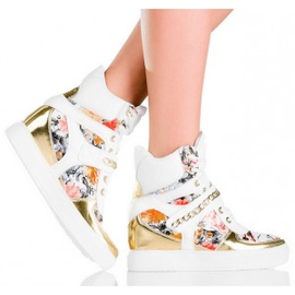 Sneakersy Glamour Białe w Modne Kwiaty