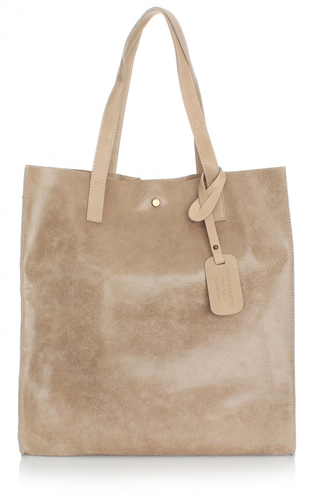 Torba Skórzana Shopper Bag z Kosmetyczką Beżowa (kolory)