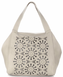 Ażurowe Torebki Skórzane ShopperBag firmy GENUINE LEATHER Beżowe