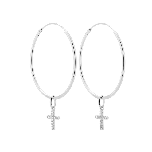 Kolczyki Hoop 30mm z Krzyżykiem Srebrne