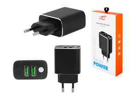 LTC Ładowarka sieciowa lxg282 2xUSB, 3A, ALU/CZARNA.