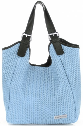 Włoskie Torebki Skórzane ShopperBag VITTORIA GOTTI Błękitne