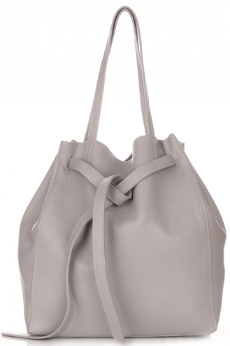 Włoskie Torebki Skórzane ShopperBag z Kosmetyczką firmy Genuine Leather Szara (kolory)