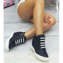 Pikowane Czarne SNEAKERSY Modne Trampki na Koturnie
