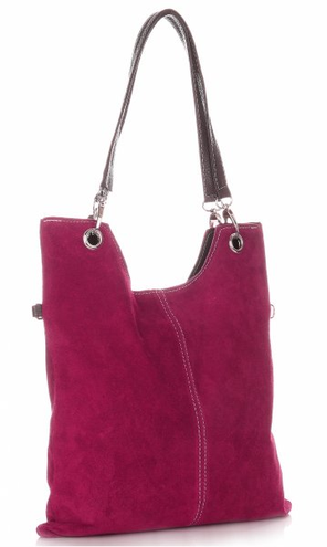 Damska Torba Skórzana GENUINE LEATHER Fuksja