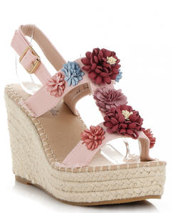 Oryginalne Buty Damskie Koturny z kwiatami renomowanej marki Lady Glory Pudrowy Róż (kolory)
