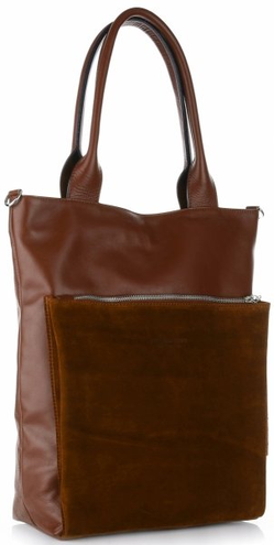 Włoskie Torebki Skórzane typu ShopperBag VITTORIA GOTTI Brązowe