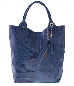 Shopperbag modna torebka Skórzana Lakier Niebieska (kolory)