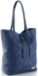 Modne Ażurowe Torebki Skórzane ShopperBag firmy Vittoria Gotti Jeansowe (kolory)