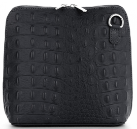 Włoska Torebka Skórzana Listonoszka firmy Genuine Leather we wzór Krokodyla Czarna (kolory)