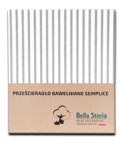 Prześcieradło bawełniane paski szaro-białe 140x210