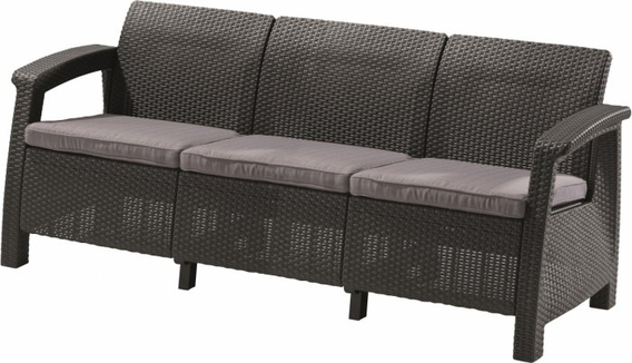 Meble ogrodowe sofa 3-osobowa CORFU antracyt/popiel