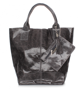 Elegancki Shopperbag Genuine Leather Lakierowana Skóra Szara (kolory)