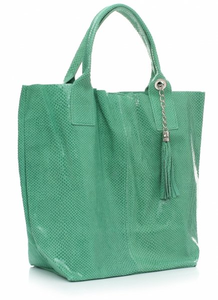 Torebki Skórzane Shopperbag lakier Genuine Leather Italy zielona
