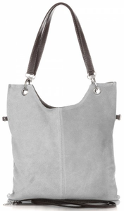 Damskie Torby Skórzane Firmy GENUINE LEATHER Jasno Szare