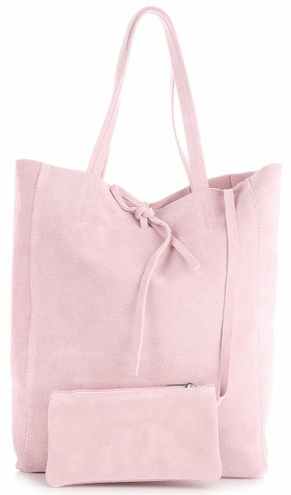 Modna Włoska Torba Skórzana typu ShopperBag Pudrowy Róż