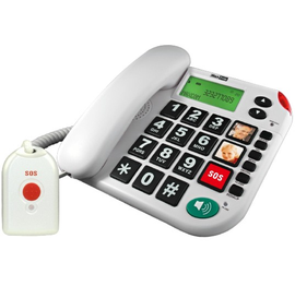 MAXCOM Telefon Stacjonarny KXT481 Biały + PILOT SOS