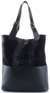 Damskie Torebki Skórzane ShopperBag firmy Genuine Leather Granatowe (kolory)