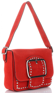 Vittoria Gotti Modne Torebki Skórzane Listonoszki Made in Italy z Nitami w stylu Glamour Czerwone (kolory)