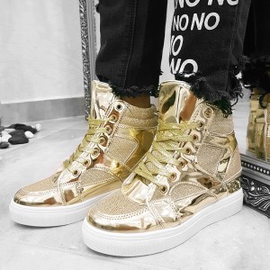 Modne Złote Sneakersy - Trampki na Koturnie
