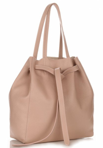 Torebka Skórzana ShopperBag z Kosmetyczką Firmy Genuine Leather Pudrowy Róż