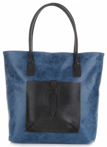 Włoskie torebki skórzane firmy Genuine Leather Niebieskie Jeansowe