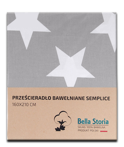 Prześcieradło bawełniane szare w gwiazdy 140x210