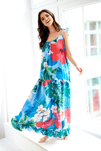 ZWIEWNA SUKIENKA BLUE ALOHA FLOWER