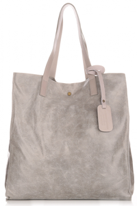 Torebki Skórzane ShopperBag z Kosmetyczką Made in Italy Jasno Szara (kolory)