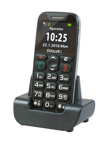 EVOLVEO Easyphone telefon komórkowy dla seniorów ze stojakiem do ładowania Czarny