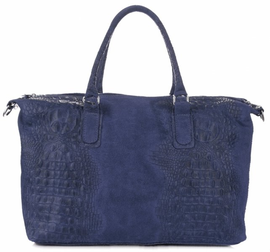 Pojemna Torebka Skórzana Kuferek Firmy Genuine Leather Granatowa