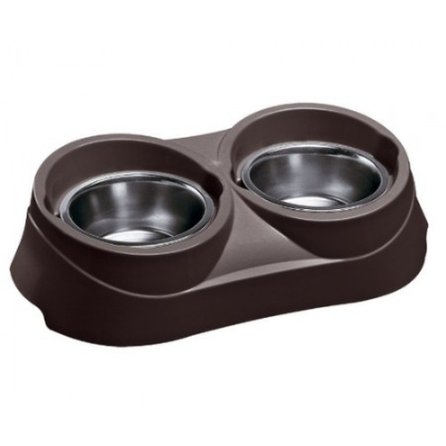 Ferplast Duo Feed 01 - Podstawka z dwiema miskami KC 52 ciemny brąz