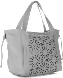 Ażurowe Torebki Skórzane z Kosmetyczką XL typu ShopperBag frirmy Genuine Leather Jasno Szare (kolory)