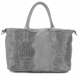 Pojemna Torebka Skórzana Kuferek Firmy Genuine Leather Szara