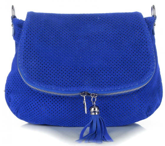 Włoskie Ażurowane Torebki Skórzane Listonoszki firmy Genuine Leather Kobalt (kolory)