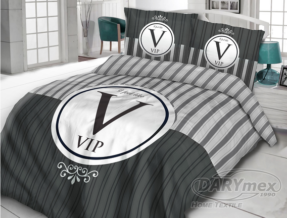 Pościel bawełniana Vip Collection 160x200 - szara w paski