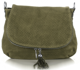 Włoskie Ażurowane Torebki Skórzane Listonoszki firmy Genuine Leather Butelkowa Zieleń (kolory)