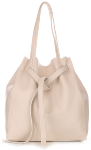 Włoskie Torebki Skórzane ShopperBag z Kosmetyczką firmy Genuine Leather Beżowa (kolory)